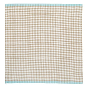 Caravan Home | Gingham Natural & Aqua Towels: A beige-and-white gingham kitchen towel with a pale-blue border, perfect for adding a chic touch to your kitchen decor.
