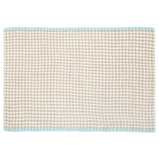 Caravan Home | Gingham Natural & Aqua Towels, featuring beige gingham with pale-blue trim, perfect for enhancing kitchen settings with a classic, French-inspired elegance.