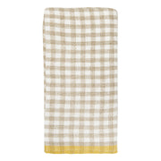 Caravan Home | 20 x 30 Gingham Natural & Dijon Towel, featuring a beige and white gingham pattern with a yellow border, ideal for a sunny kitchen.