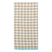 Caravan Home | Gingham Natural & Aqua Towel: A beige and white gingham kitchen towel with an aqua band, ideal for adding elegance to any kitchen setting.