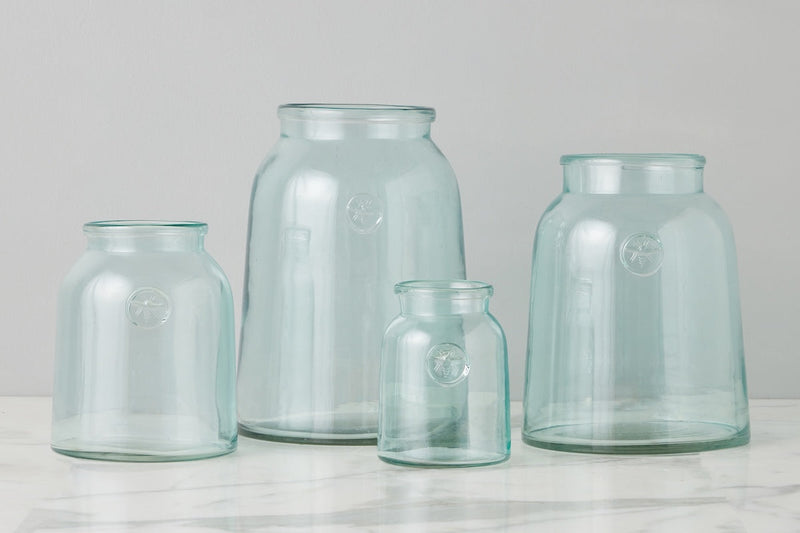 French Bee Mason Jar Small with vintage-inspired bee motif and wide mouth, ideal for floral arrangements, reflecting European design elegance and organic shape.