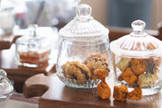 Etú HOME | Bistro Biscuit Jar featuring a textured glass design and rounded knob lid, ideal for storing cookies or confections, embodying vintage charm and modern functionality.