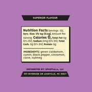 Spicewalla | Garam Masala spice blend label showing nutritional facts and aromatic ingredients, ideal for enhancing roasted vegetables, stews, and grilled meats.