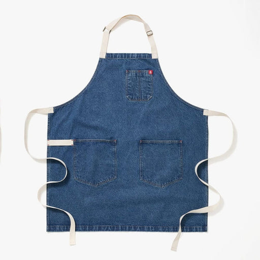 Hedley & Bennett | Essential - Georgia Blue Denim apron with off-white adjustable straps, waist pockets, and chest pocket, showcasing durability and style for any kitchen enthusiast.