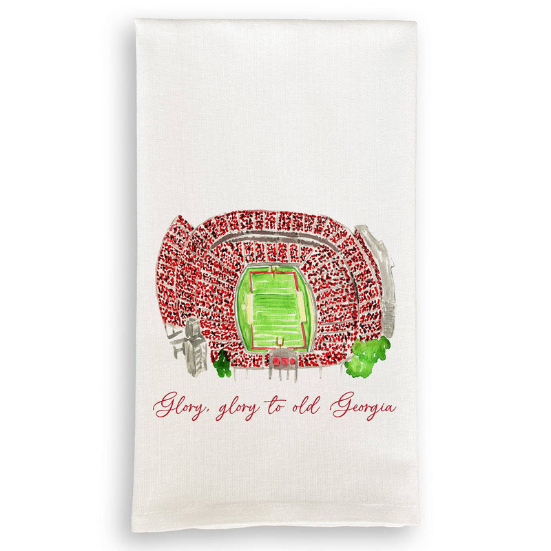 French Graffiti | Georgia Football Stadium with Quote - White Guest Towel featuring detailed stadium drawing, perfect for elegant home decor or gifting, emphasizing style and function.