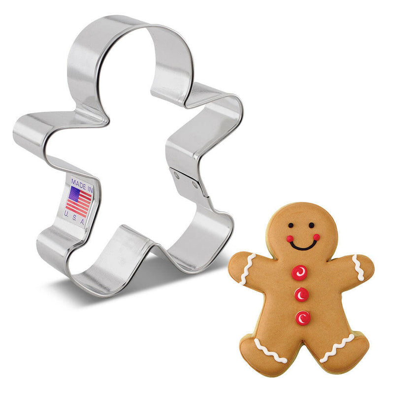 Ann Clark | Holiday Cookie Cutters - Star-3.5 featuring a gingerbread man cookie cutter and cookie, ideal for creative baking with quality craftsmanship from Athens Cooks.