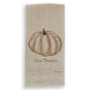 White guest towel featuring a gold pumpkin embroidery, adding elegance and utility. Part of Athens Cooks' curated collection of high-quality linens.