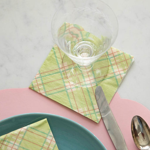 Hester & Cook Green Plaid Napkins - Cocktail Napkin, perfect for spring events, adds elegance and coordinates with various designs in your kitchen and dining setting.