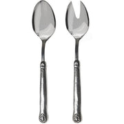 Arte Italica & Crown Linen Designs Hotel Collection Salad Servers: ornate Italian pewter and stainless steel set with distinct vintage detailing, ideal for elegant table settings.