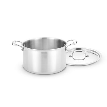 Heritage Steel | 10 Piece Cookware Set featuring a polished stainless-steel stockpot with side handles and a matching lid, ideal for versatile cooking in any kitchen.
