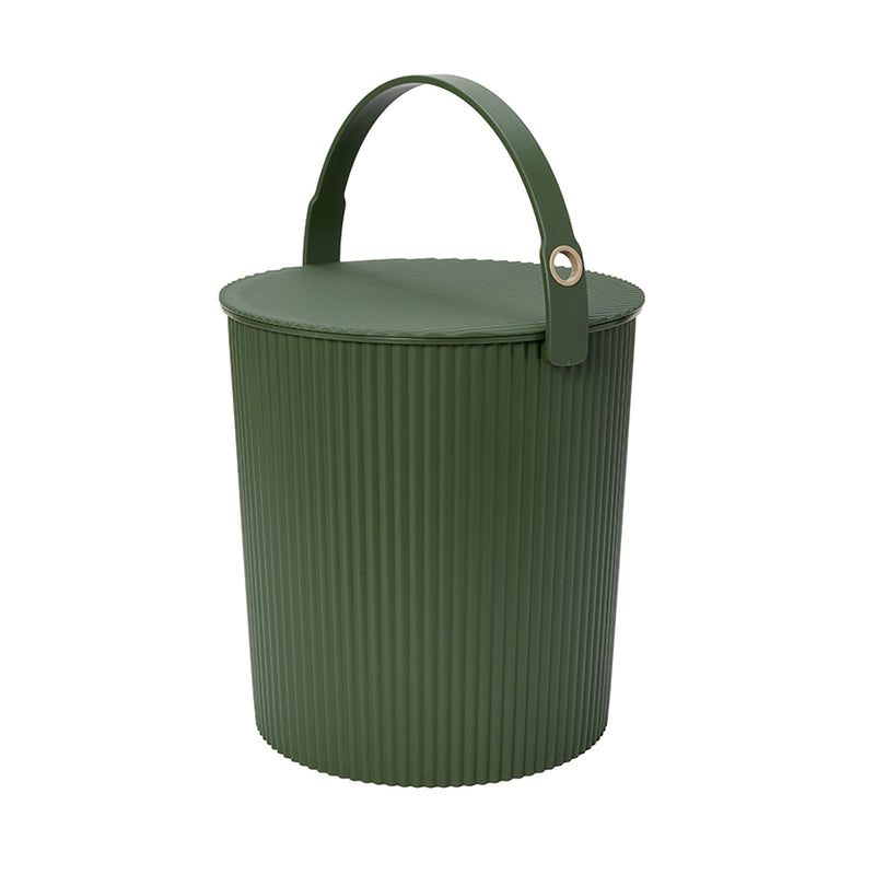 Hachiman | Bucket, Extra Large Garden Green, features a ribbed exterior with a lid and handle, perfect for versatile home or garden use.