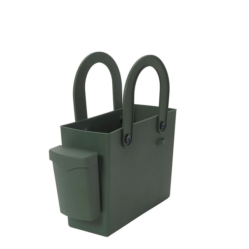 Hachiman | Garden Tool Bag Garden Green: Flexible olive green tote with looped handles, interior partition, and removable pouch, ideal for organizing gardening tools and accessories.