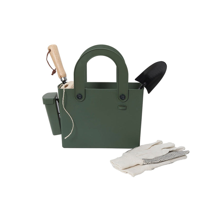Hachiman | Garden Tool Bag Garden Green: Compact gardening kit with tote, trowel, twine, gloves, and seed box for easy transport and organization of gardening essentials.