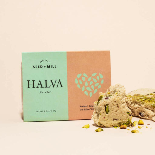 Seed + Mill | Halva - Pistachio, a flaky sesame confection, perfect for various occasions. Enjoy it as a standalone treat or enhance your culinary creations.