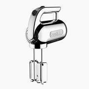 Dualit Hand Mixer, Polished Chrome with dual beaters, 300W motor, four speeds, and retractable cord, ideal for mixing tasks in any kitchen.