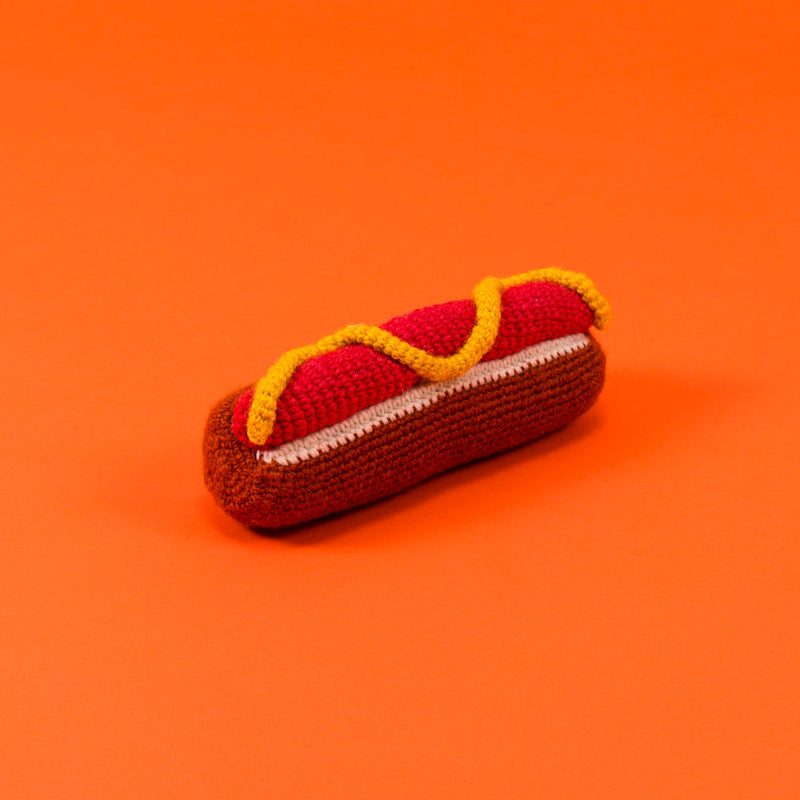 Ware of the Dog | Hand Knit Hot Dog Dog Toy
