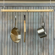 J.K. Adams | Hanging Bar Pot Rack - Gray Maple, compact design with six hooks and installation kit, ideal for maximizing kitchen space, holds up to 75 lbs.