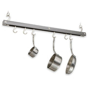 J.K. Adams Hanging Bar Pot Rack - Gray Maple, features six hooks, ideal for compact kitchens, supports up to 75 lbs, includes installation hardware for easy ceiling mounting.