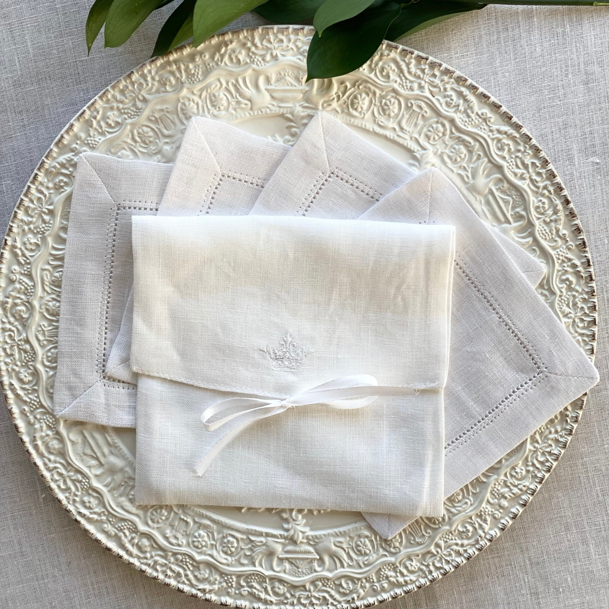 Arte Italica & Crown Linen Designs Hemstitch Cocktail Napkin - Thumbnail 4