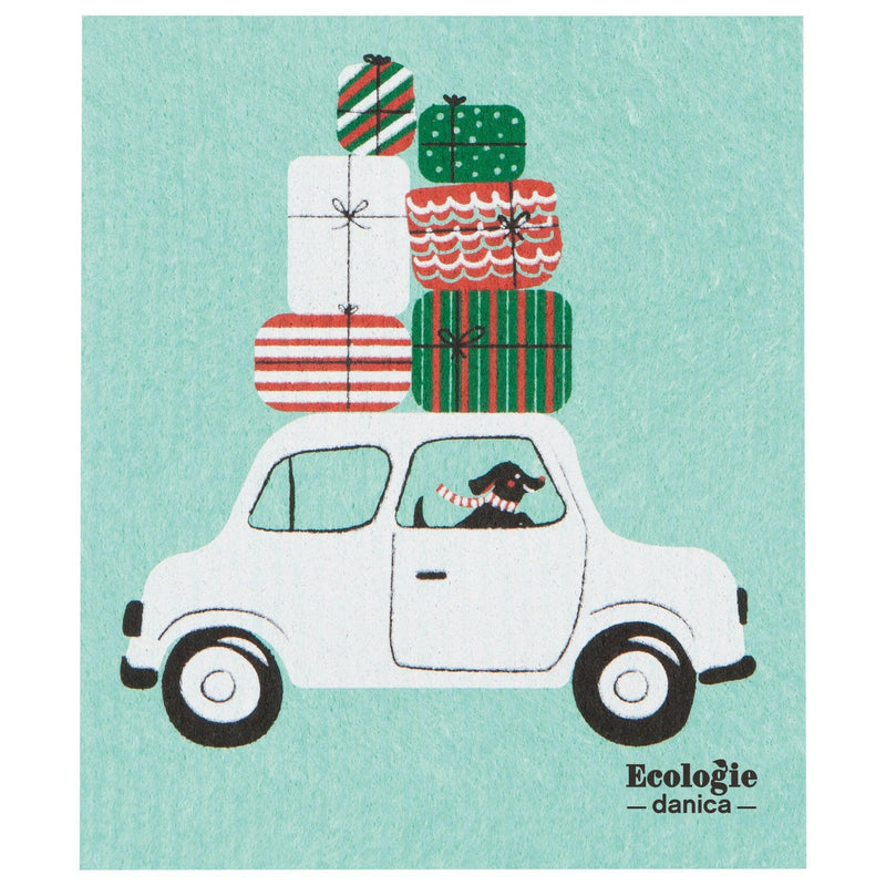 Ecologie | Holiday Swedish Sponge Cloths - Santa Paws, compact and eco-friendly, ideal for cleaning; absorbs effectively and dries quickly, perfect for sustainable kitchen use.