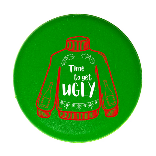CapaBunga | Holiday Wine Caps - Time to Get Ugly, featuring a whimsical green and red sweater design, ideal for festive wine bottle gifting.