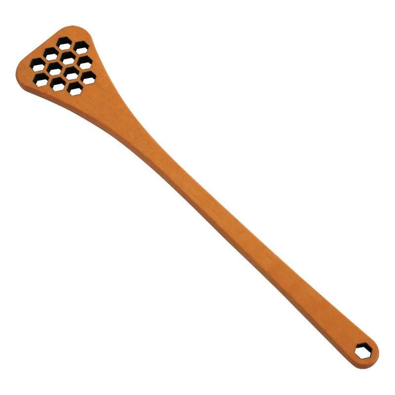 Redecker | Honeycomb Honey Spoon: A long-handled wooden utensil with a honeycomb-patterned triangular head, ideal for stirring or drizzling honey without spillage.