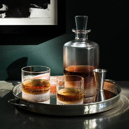 Richard Brendon | Diamond Double Old Fashioned tumbler displayed on a tray, perfect for whisky enthusiasts, ideal for barware collections.