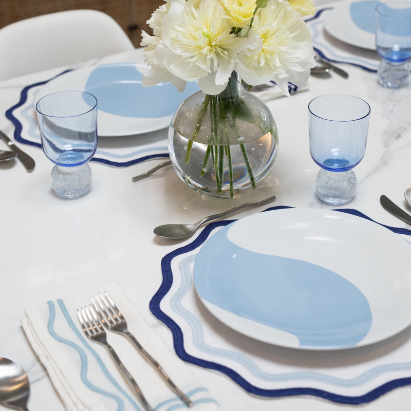Misette | Colorblock Embroidered Linen Placemats, Blue