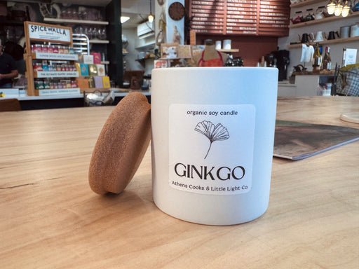 Little Light Co. X Athens Cooks Local Ginkgo Farmhouse Candle, elegantly crafted, showcasing a unique design, perfect for enhancing kitchen ambiance with a touch of local charm.