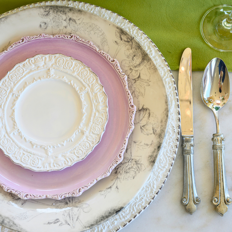 Arte Italica & Crown Linen Designs | Imperial Salad & Dessert Plate, Light Blue