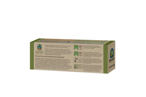 If You Care | Certified Compostable Tall Kitchen Bags in a rectangular box, highlighting eco-friendly, compostable features made from non-GMO potato starch.