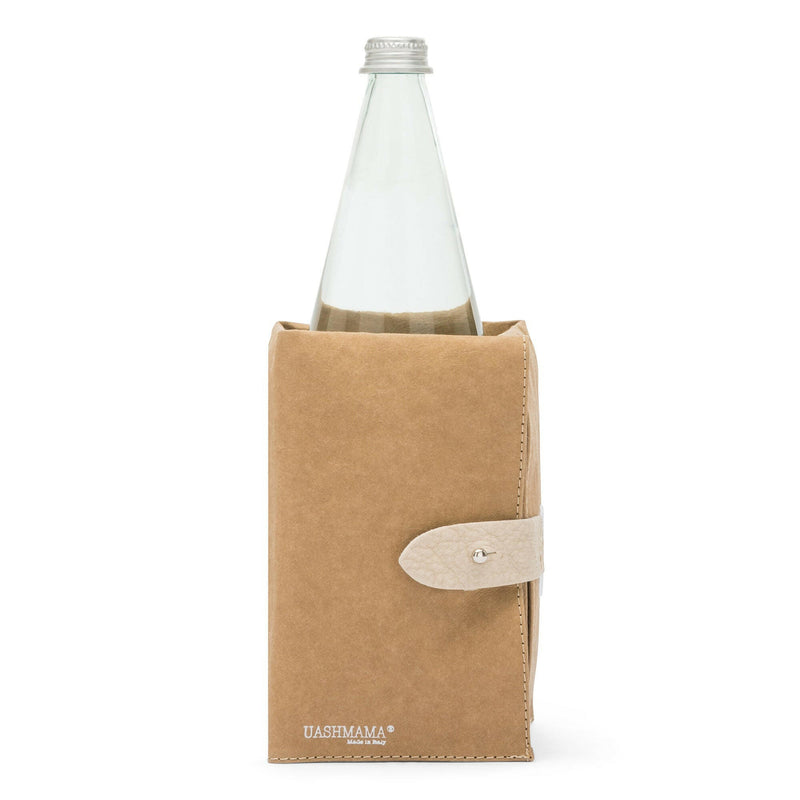 UASHMAMA Ice-Cube Beverage Chiller in packaging, featuring a close-up of its cap and button, designed to keep wine or champagne chilled without ice.