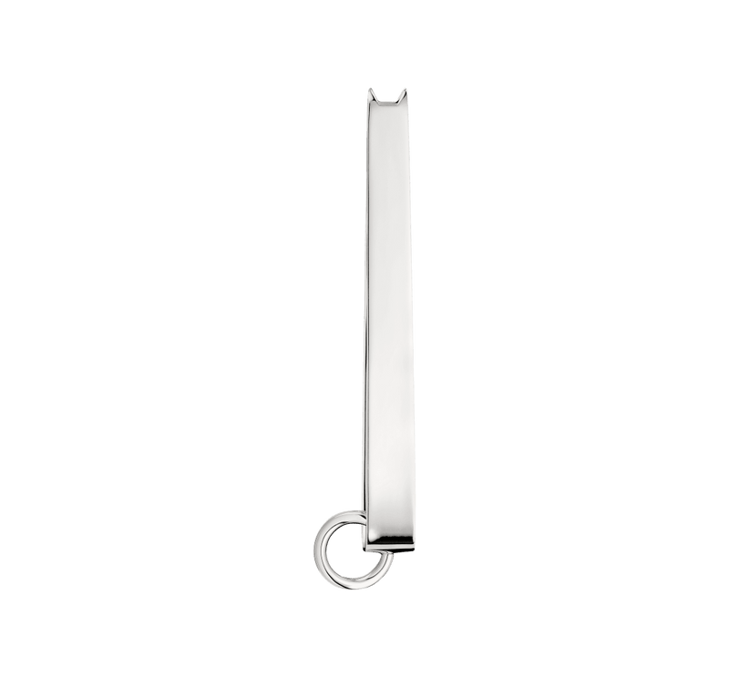 Christofle | Ice Tong Vertigo Silver Plated features a sleek, elongated stainless-steel keychain-like design, complementing home bar essentials with its elegant, asymmetrical motif.