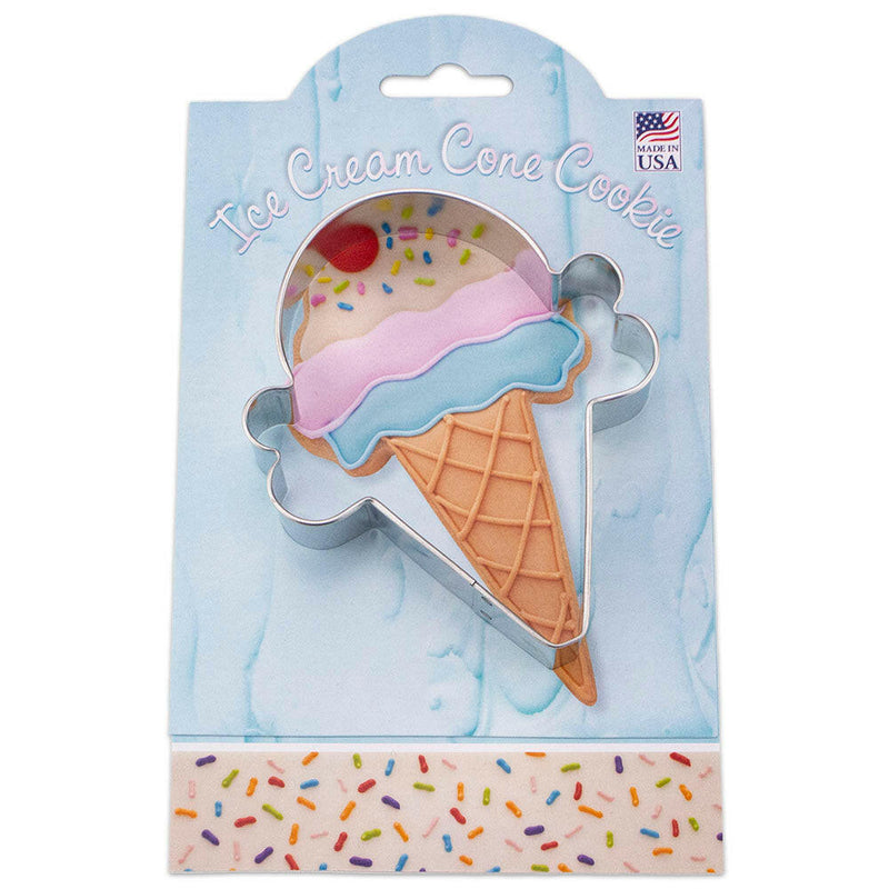Ann Clark | Gift Collection Cookie Cutters - Owl-4.75 displayed with an ice cream-shaped cookie, highlighting the premium baking tool from America's largest cookie cutter manufacturer.