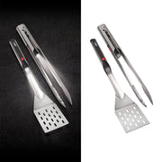 GrilLight | Gift Set - 2 Piece Spatula + Tongs with built-in LED lights for precise outdoor cooking, made from restaurant-grade stainless steel.