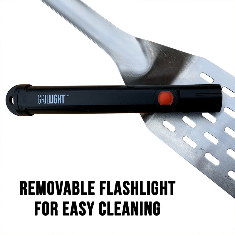 GrilLight | Gift Set - 2 Piece Spatula + Tongs featuring built-in LED flashlights for enhanced grilling visibility, crafted from durable stainless steel, perfect for outdoor cooking.