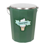 Immergood Tub Cover for ice cream freezers, featuring a green metal design with a silver lid, maintains ice cream freshness for events.