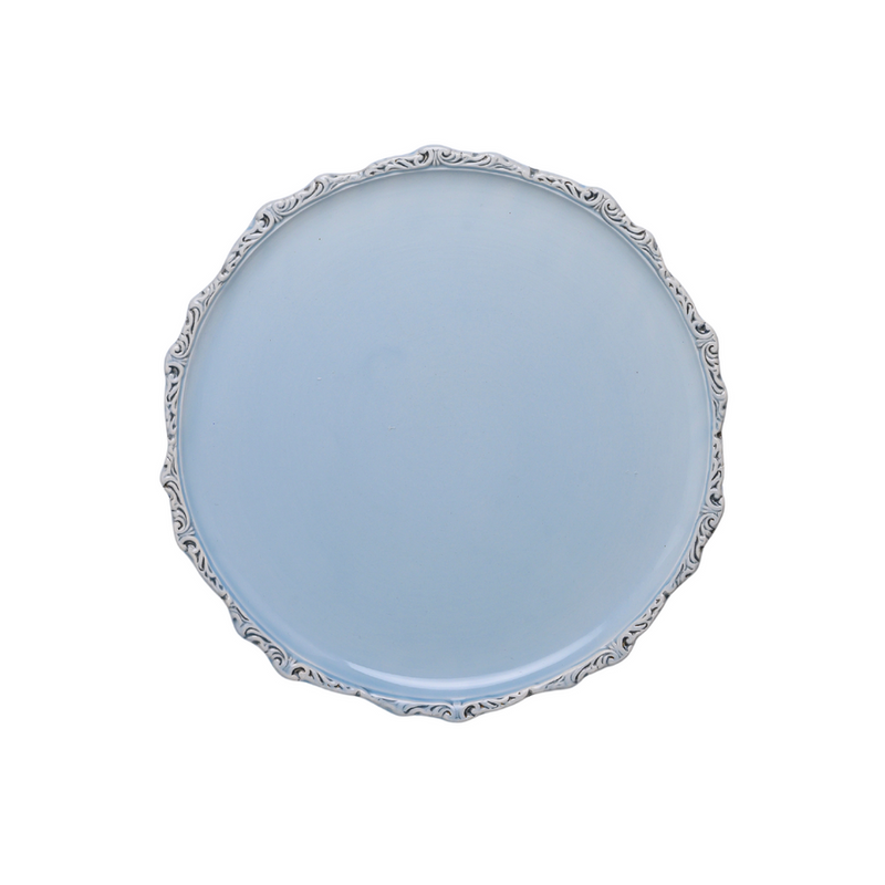 Arte Italica & Crown Linen Designs Imperial Salad & Dessert Plate - Blue; round, scalloped edges, handmade in Italy, perfect for salads or desserts.