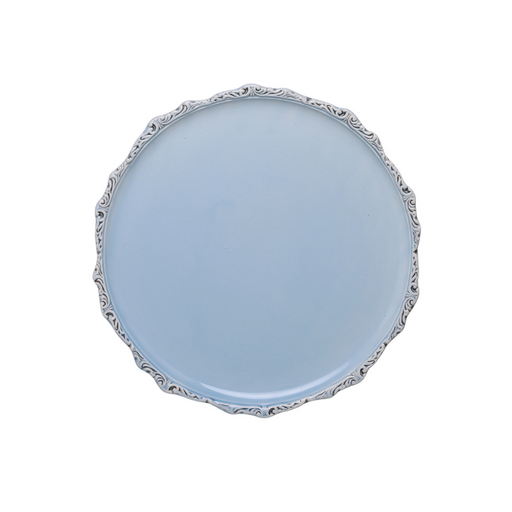 Arte Italica & Crown Linen Designs Imperial Salad & Dessert Plate - Blue; round, scalloped edges, handmade in Italy, perfect for salads or desserts.