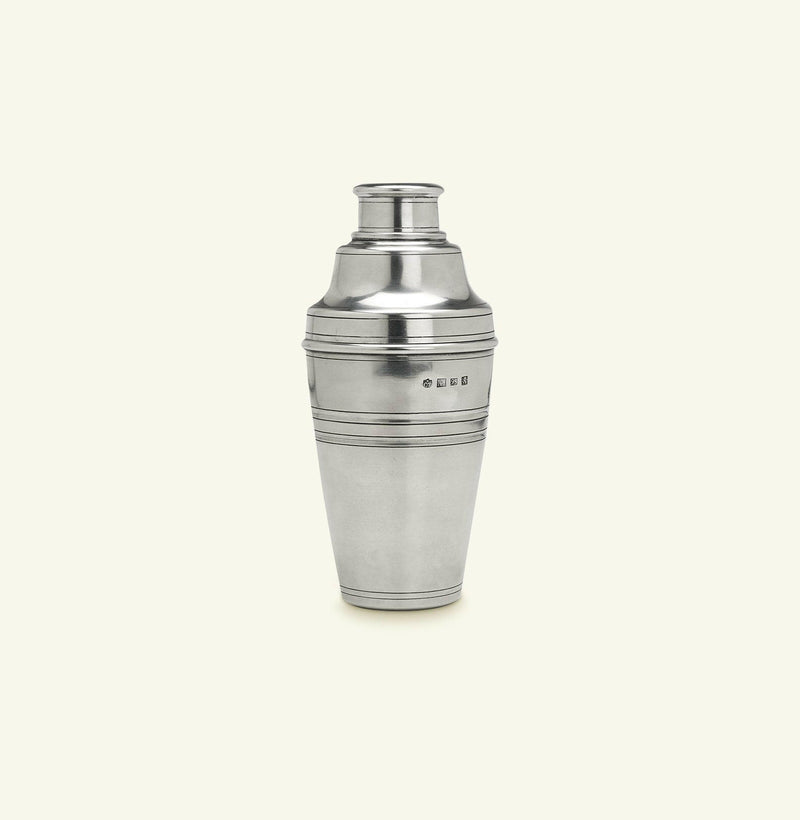 Italian Pewter Mixologist Tools - Cocktail Shaker, featuring a sleek silver design with a rounded lid, exemplifying elegance for any home bar setup.