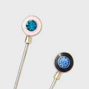 Joanna Buchanan | Cocktail Picks - Enamel Gem: Close-up of jewel-toned enamel gems atop stainless steel picks for elegant cocktail garnishing, perfect for stylish entertaining.