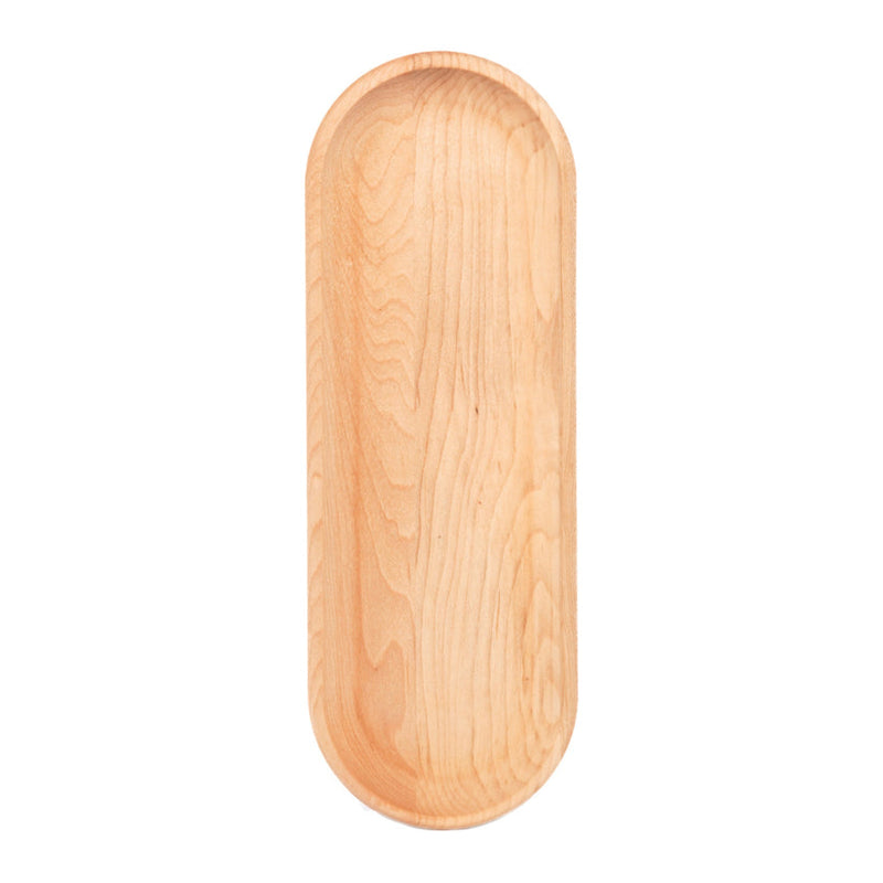 J.K. Adams Maple Appetizer Tray, Medium: Oval, light maple wood tray with a slight lip for serving small snacks, enhancing your entertaining experience.