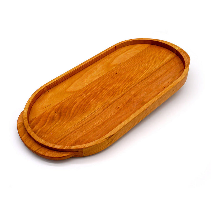 J.K. Adams | Cherry Oval Wooden Serving Tray with handles, ideal for serving appetizers or cheeses, featuring a raised rim for secure presentation.