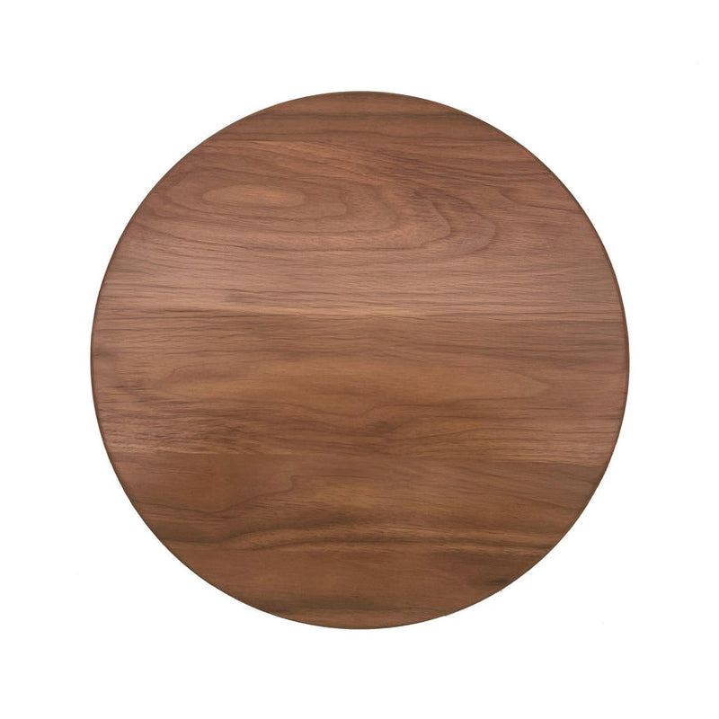 J.K. Adams | Walnut Lazy Susan, Large: A smooth, circular wooden board with visible grain, designed to spin smoothly on ball-bearing swivels, ideal for kitchen use.