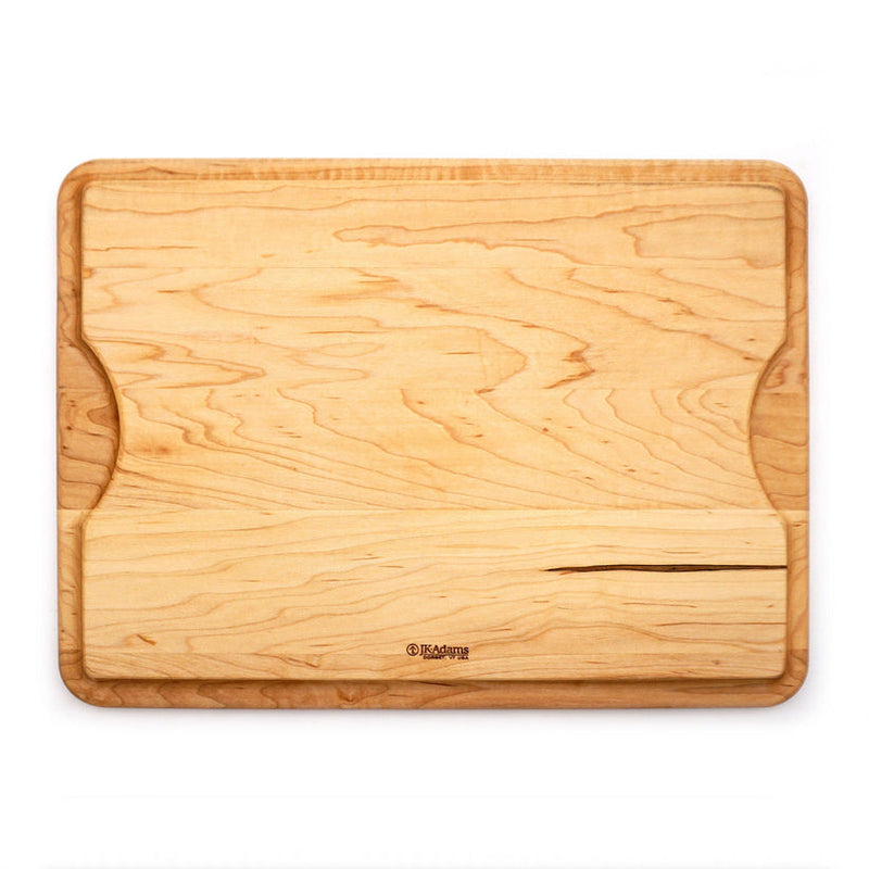 J.K. Adams | Maple BBQ Carving Boards, With Carving Special Order Large: Light maple board with juice groove and handles, ideal for BBQ and roasts.