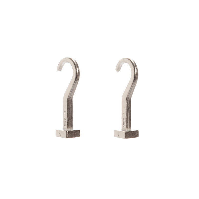 J.K. Adams | Pot Hooks: Two nickel-plated stainless-steel J-hooks for hanging cookware, compatible with all pot racks, allowing versatile pan orientation.