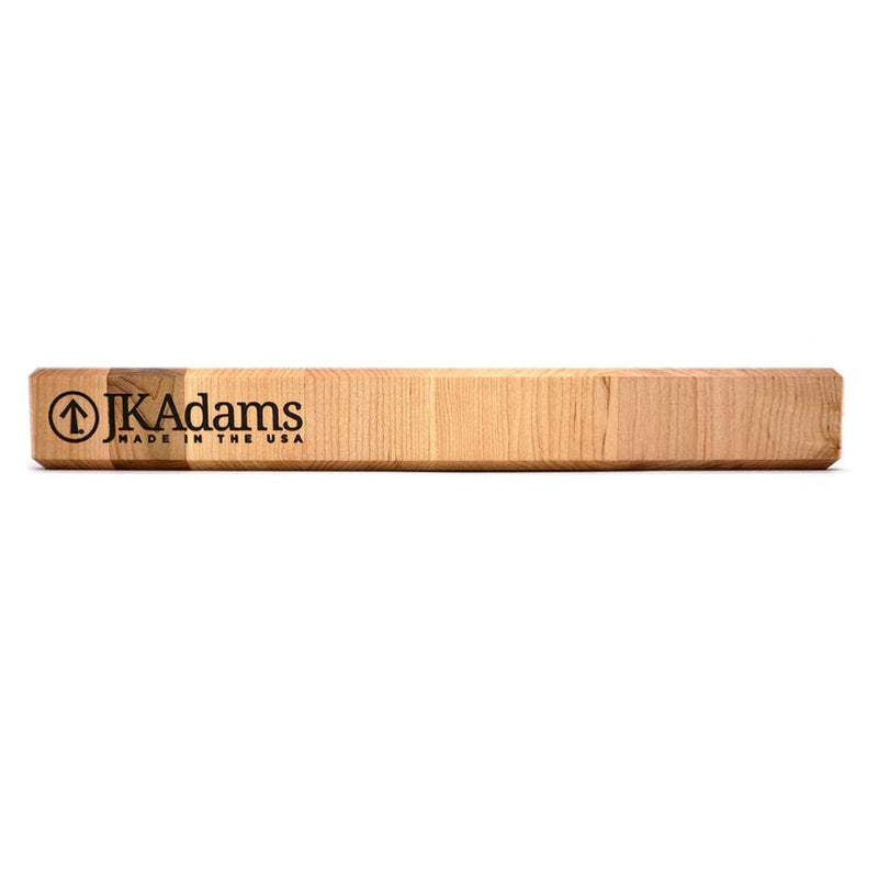 J.K. Adams | Professional End Grain Boards, Maple: A long, rectangular hardwood block branded JK Adams, Made in the USA, ideal for maintaining knife sharpness in kitchens.