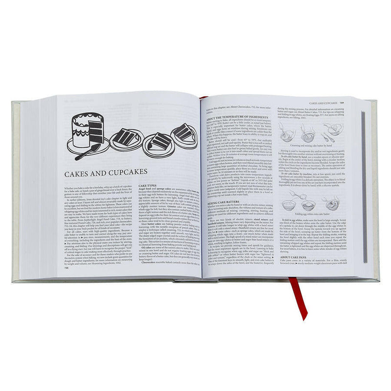 Graphic Image Inc. Bonded Leather Book - Joy of Cooking open to recipe pages, showcasing its hand-bound, durable Smyth-sewn design, ideal for cooking enthusiasts.