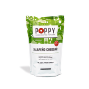 Poppy | Handcrafted Popcorns - Jalapeño Cheddar in a bag with a green and white label, featuring a spicy, cheesy flavor.