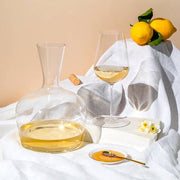 Richard Brendon | Jancis Robinson Young Wine Decanter with glass, featuring lemons, ideal for aerating young wines, enhancing flavors, and serving at dinner parties.
